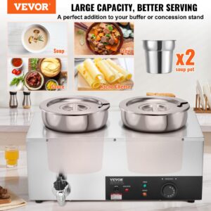 VEVOR Electric Soup Warmer, Dual 7.4QT Stainless Steel Round Pot 86~185°F Adjustable Temp, 1200W Commercial Bain Marie with Anti-Dry Burn and Reset Button, Soup Station for Restaurant, Buffet, Silver