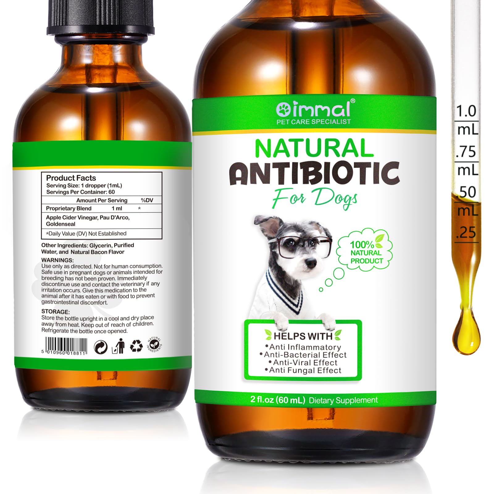 Antibiotics for Dogs, Natural Antibiotics for Dogs, Dog Antibiotics, Dog Multivitamin for Pets, Dog Supplies Antibiotics, Natural Dog Antibiotics Supports Dog Allergy and Itch Relief - 60ML