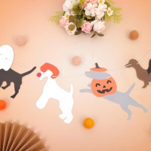 Halloween Dog Garland - Halloween Spooky Dogs Banner, Cute Witch Hat Pumpkin Puppy Dog Hanging Banner, Halloween Puppy Theme Wall Decor