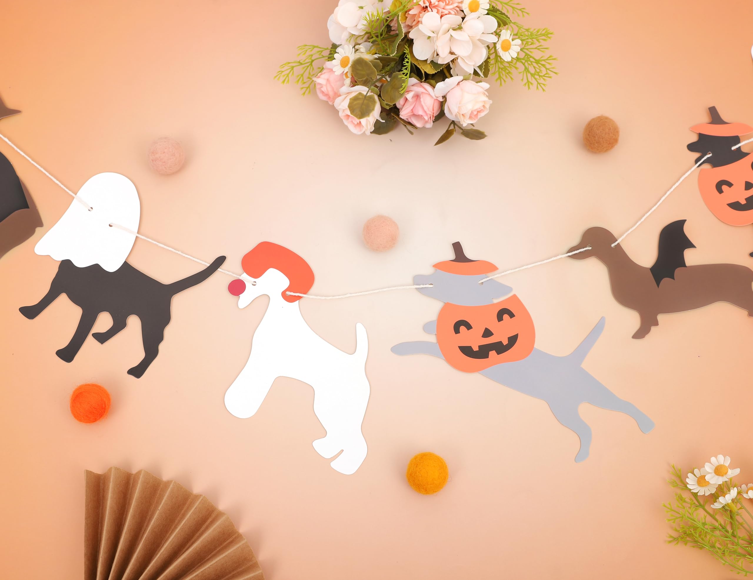 Halloween Dog Garland - Halloween Spooky Dogs Banner, Cute Witch Hat Pumpkin Puppy Dog Hanging Banner, Halloween Puppy Theme Wall Decor