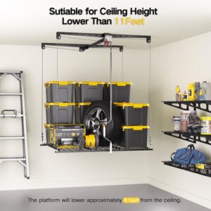 KOKORACKER Overhead Garage Storage Rack, 4x4 Ft Garage Ceiling Storage Lift, Heavy-Duty Ceiling Mounted Garage Storage Lift System for Garage Organization, 250lbs Weight Capacity