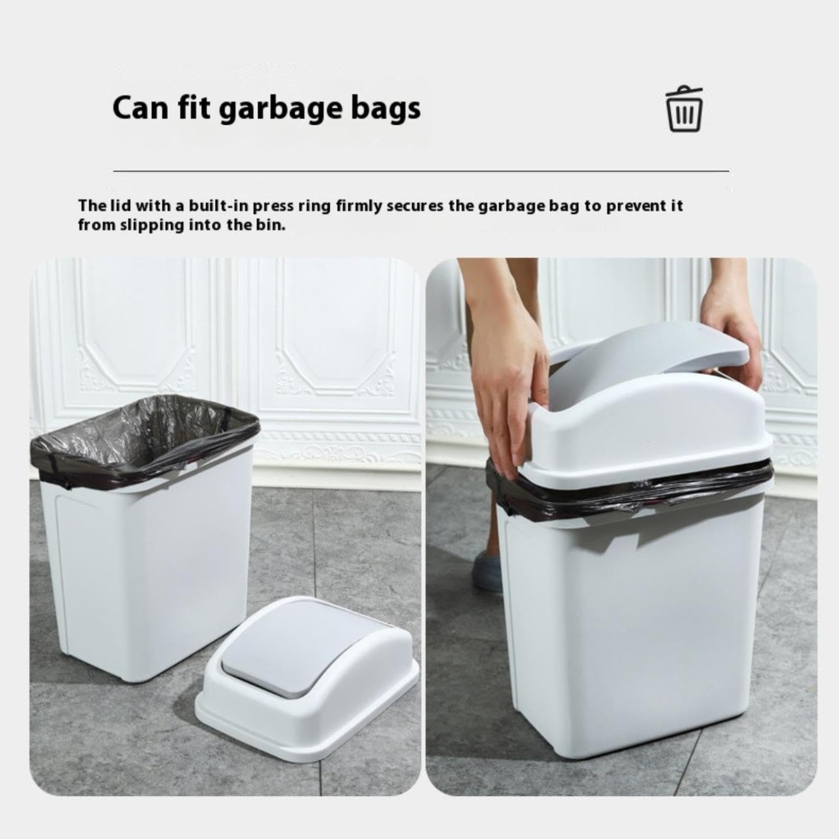 4 Gallon Kitchen Trash Can Plastic Garbage Can with Swing-top Lid Bathroom Trashcan Garbage Bin for Kitchen Waste Bedroom Room Outdoor Trash Can (Light Gray)