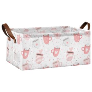 exnundod collapsible storage bin pink coffee hearts organizer storage shelf basket cute valentine's day storage boxes with handles for closet blanket toys home dorm office