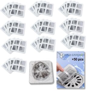 50pc-pack disposable shower drain hair catcher, floor drain mesh sticker strainers, shower drain cover for bathtub, bathroom and kitchen sink to prevent clogged drains（ 4-inch quadrate