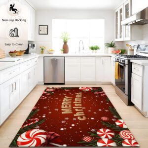 Christmas Theme Decor Red Area Rug 3x5 Rugs for Living Room, Carpet for Bedroom Non Slip Rug, Christmas Theme Decoration Lollipop Gift Red Washable Carpet for Dining Room Office