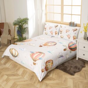 Hot Air Balloon Duvet Cover Set Twin Size,Cloud Starry Sky Cartoon Balloons Bedding Set,Boys Girls Room Decor,White Crane Bird Animal Comforter Cover,Beige Quilt Cover,1 Pillowcase(No Comforter)