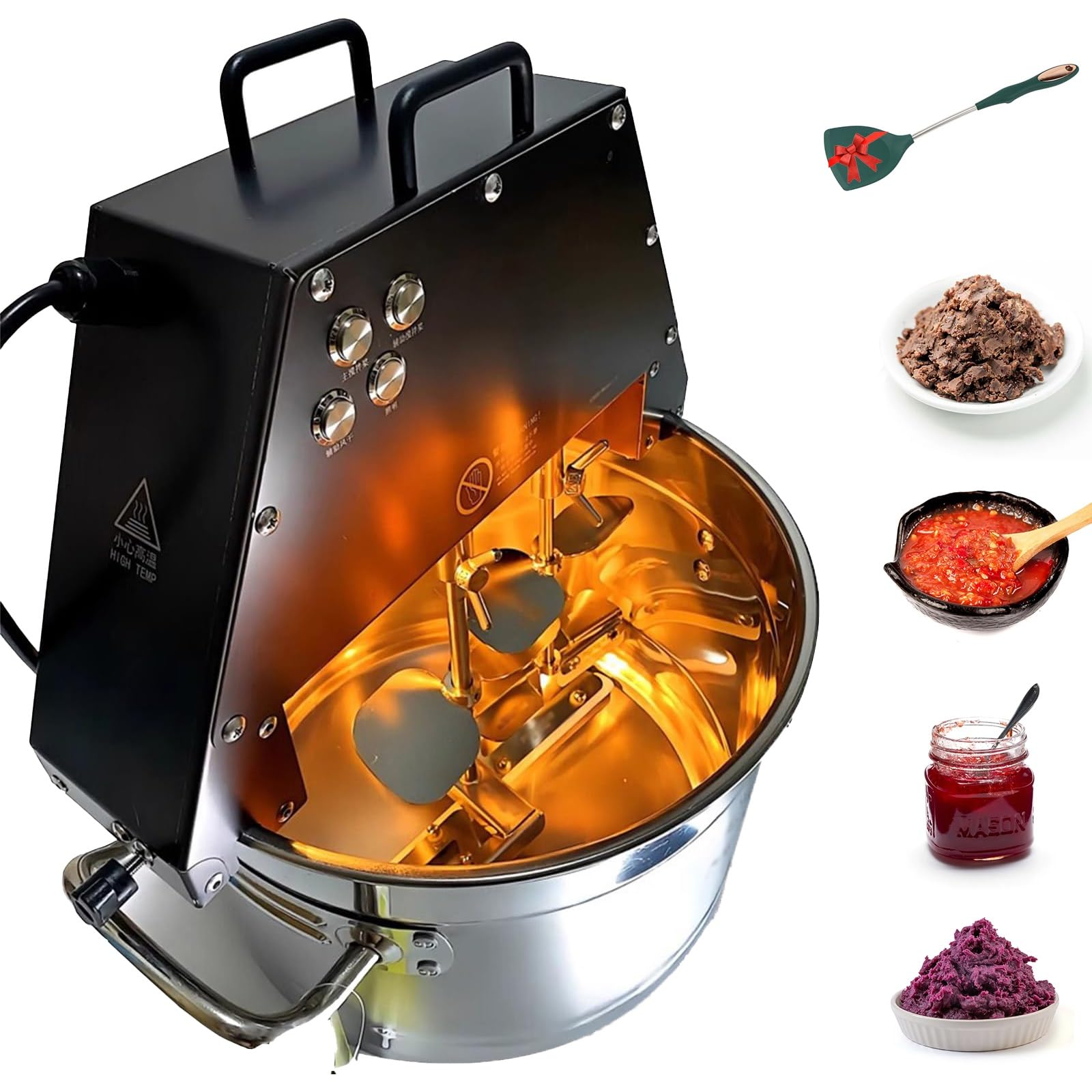 RODIETO Commercial Electric Food Stirrer Pot, 10L Stainless Steel Automatic Jam Mixer Pot, 360° Double Cycle Stirring, Rapid Air Drying, Food Mixer Machine for Making Jam, Sauce, Filling