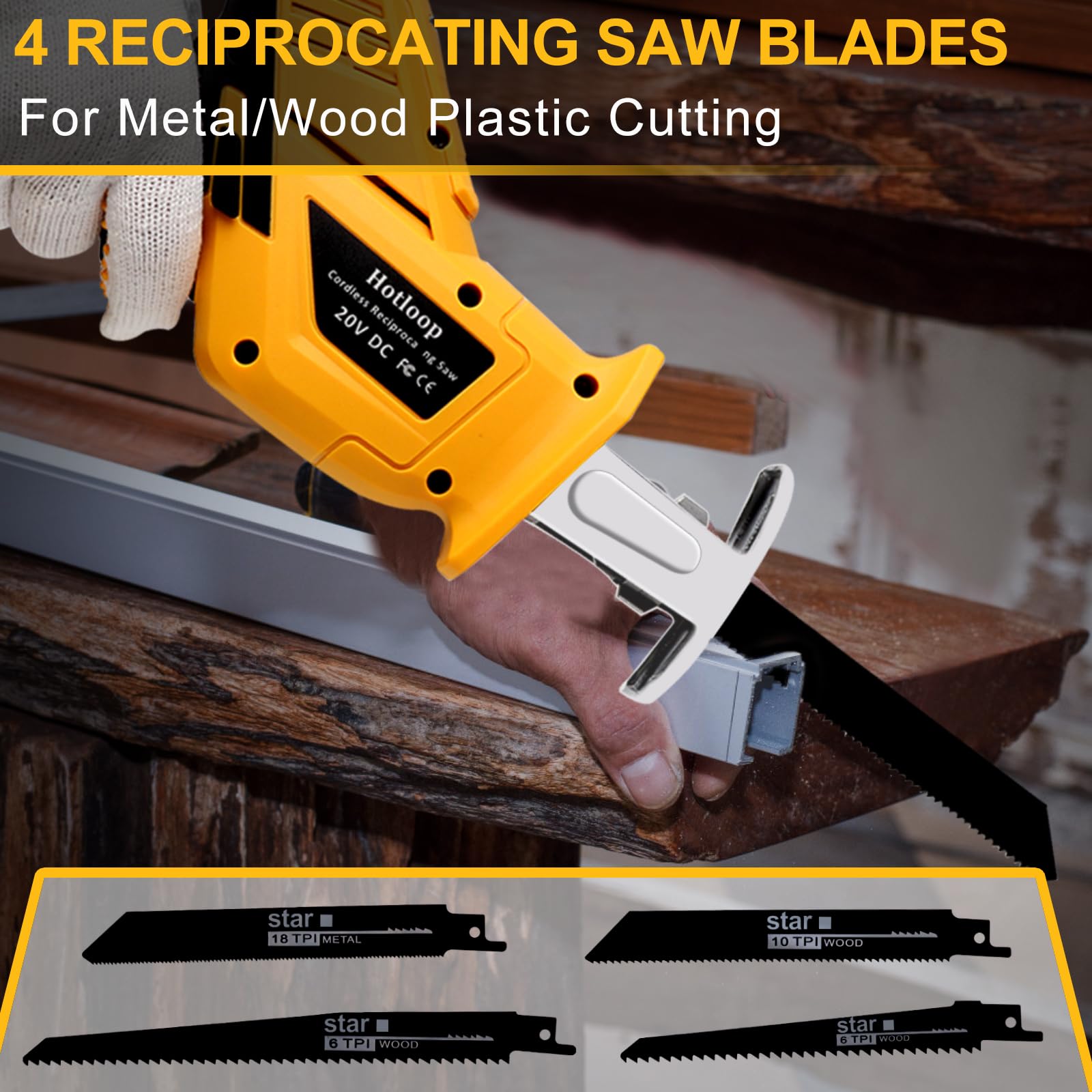 Reciprocating Saw Compatible with DeWalt 20V MAX Battery, Cordless Reciprocating Saw, 0-3000SPM Variable Speed, 4 Saw Blades for Metal and Wood Cutting (Battery Not Included)