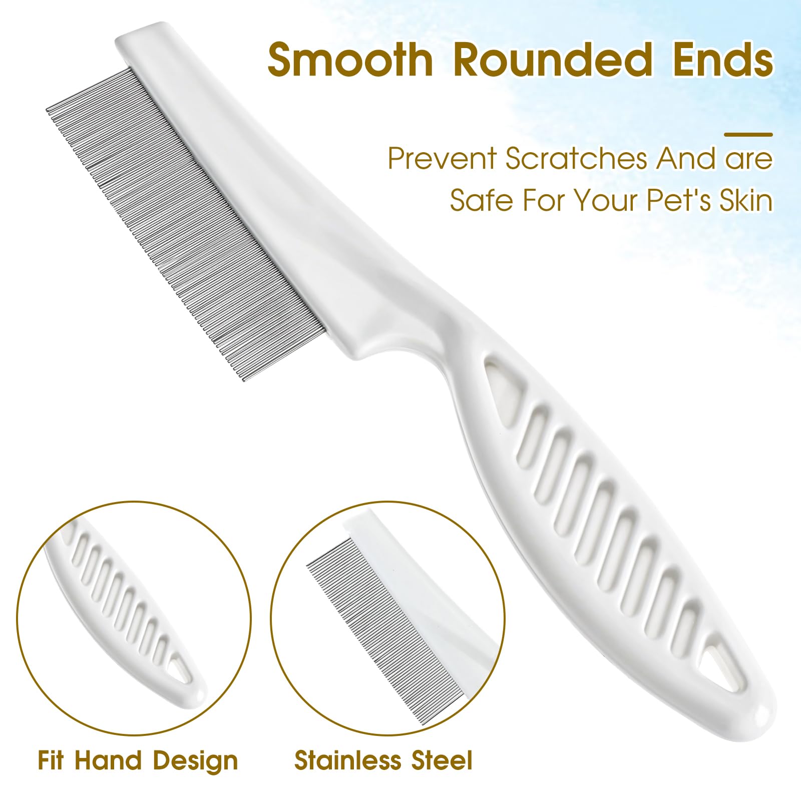 4pcs White Tick Comb for Dogs,Dog Flea Comb Cat Flea Comb Flea Comb for Kittens,Fine Tooth Tear Stain Remover,Large and Small Grooming Comb for Pets, Fine Tooth Tear Stain Remover