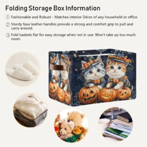 YETTASBIN Cute Halloween Cat Storage Basket 1PC, Large Collapsible Toys Clothes Organizer, Long-Lasting Canvas Storage Bin with Handle for Shelves Closet Laundry Home Office Decor