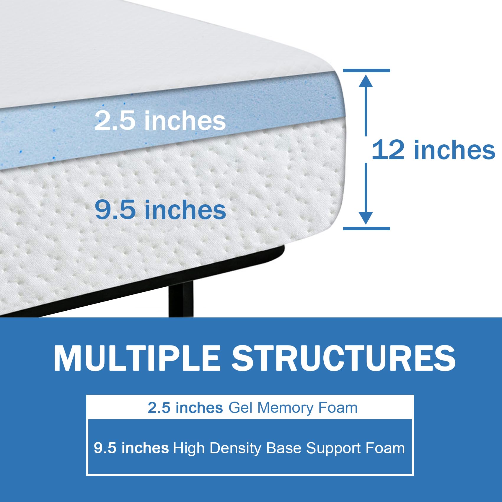 BLKMTY Mattress Twin XL Size Mattress 12 Inch Memory Foam Mattress Medium-Firm Mattress Breathable Bed Mattress with Removable Cover for Pressure Relief, Mattress in Box, White