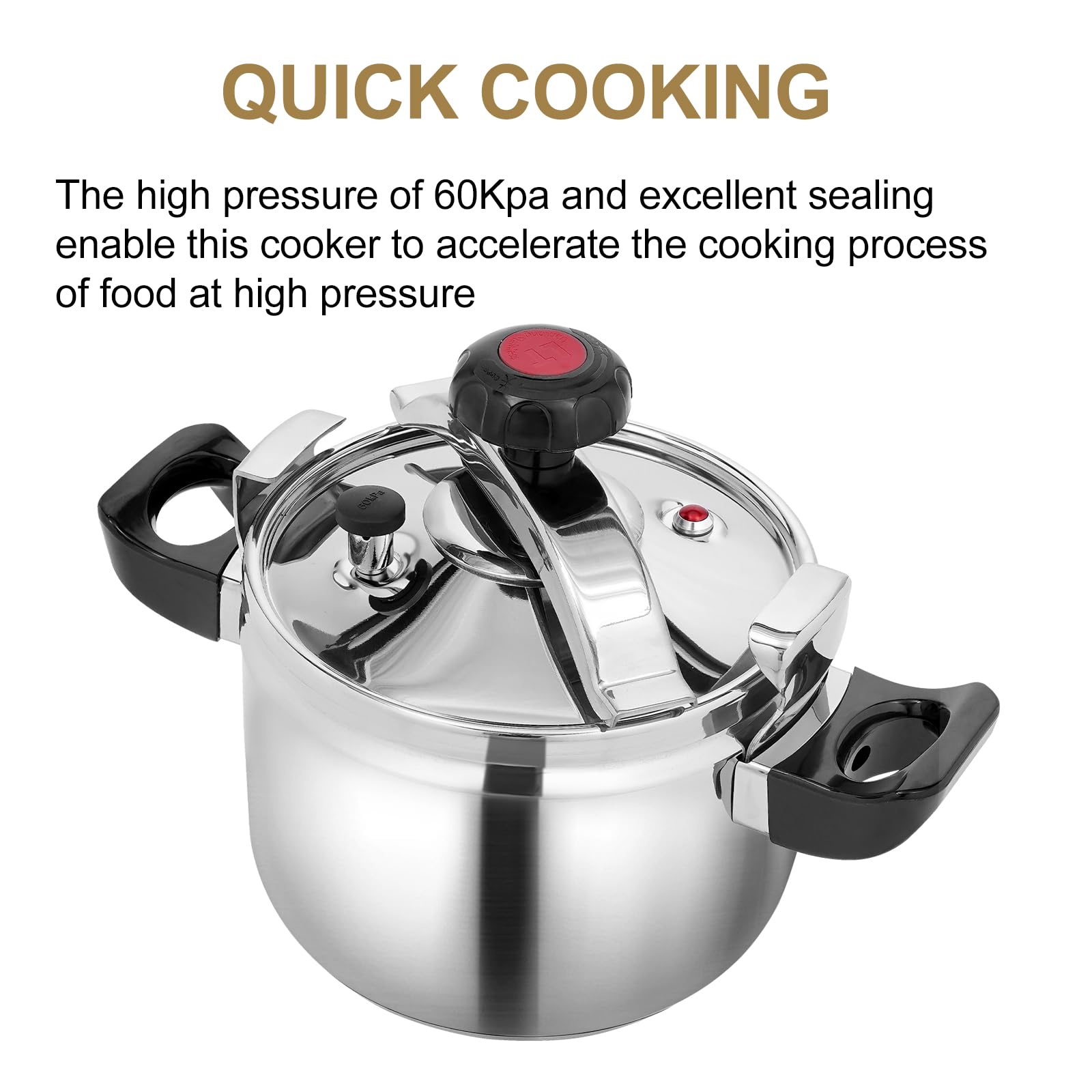 Stainless Steel Pressure Cooker 6.35 Qt Durable Pressure Canner High Safety Double Valves Quick Cooking Eco-Friendly Cookware for All Stoves Induction Gas Electric for Family Meals