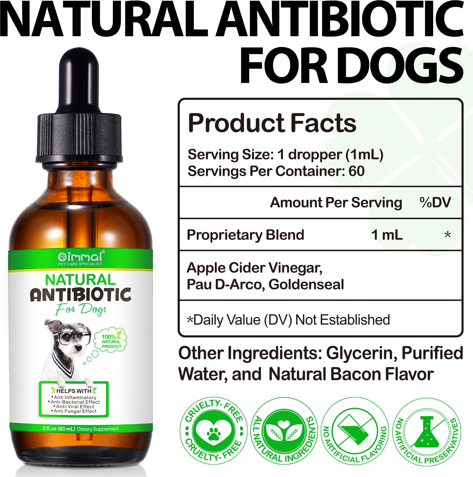 Antibiotics for Dogs, Natural Antibiotics for Dogs, Dog Antibiotics, Dog Multivitamin for Pets, Dog Supplies Antibiotics, Natural Dog Antibiotics Supports Dog Allergy and Itch Relief - 60ML