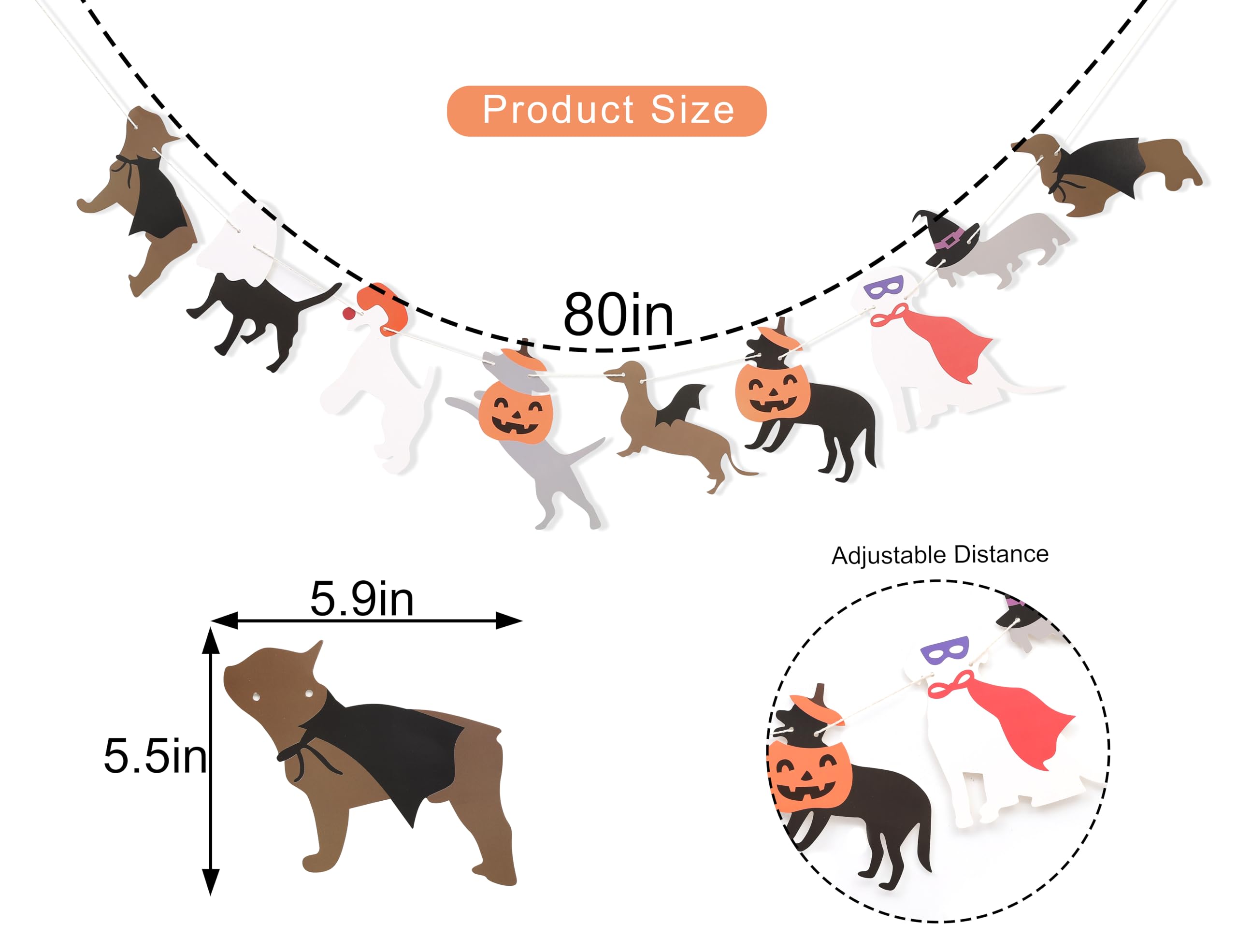 Halloween Dog Garland - Halloween Spooky Dogs Banner, Cute Witch Hat Pumpkin Puppy Dog Hanging Banner, Halloween Puppy Theme Wall Decor