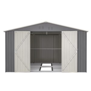 large outdoor storage shed, 11' x 13' metal galvanized steel garden shed with floor frame, utility tool shed storage house for backyard, patio, lawn