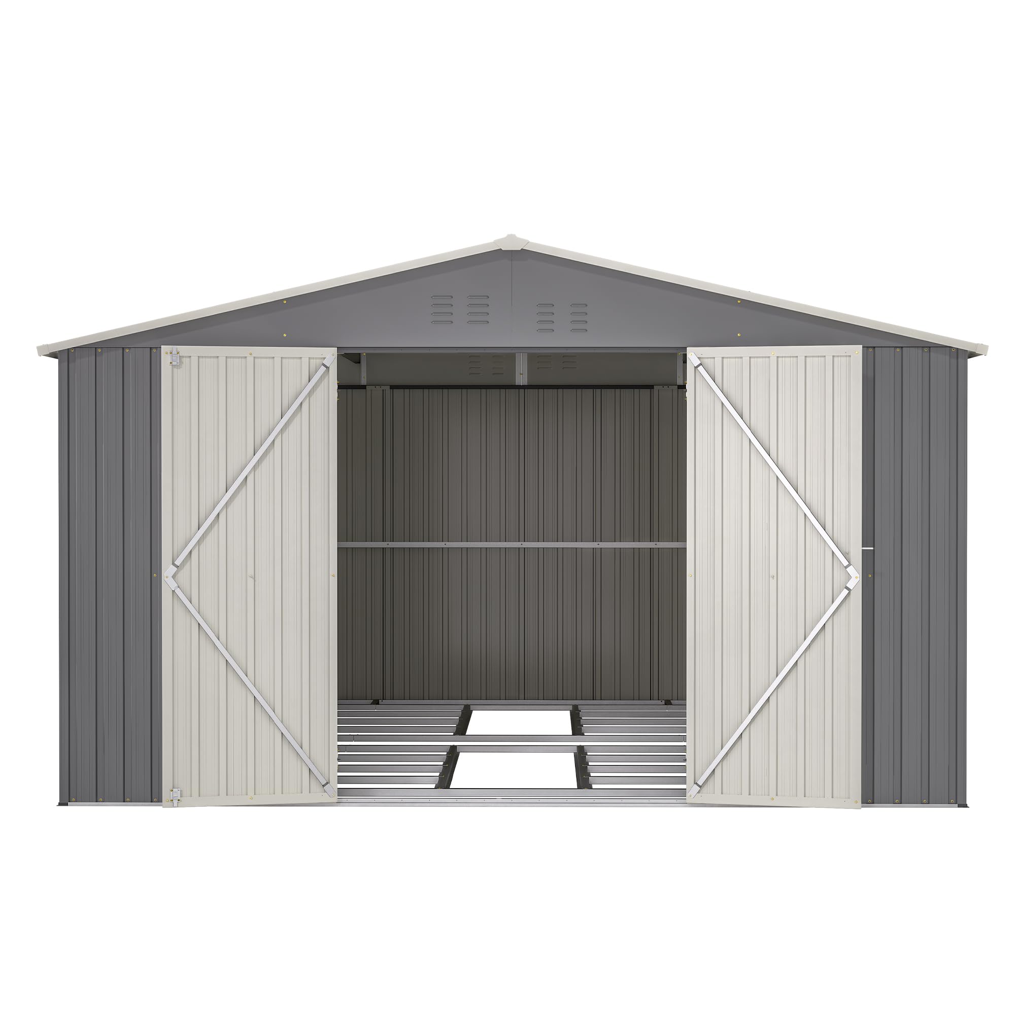 Large Outdoor Storage Shed, 11' X 13' Metal Galvanized Steel Garden Shed with Floor Frame, Utility Tool Shed Storage House for Backyard, Patio, Lawn