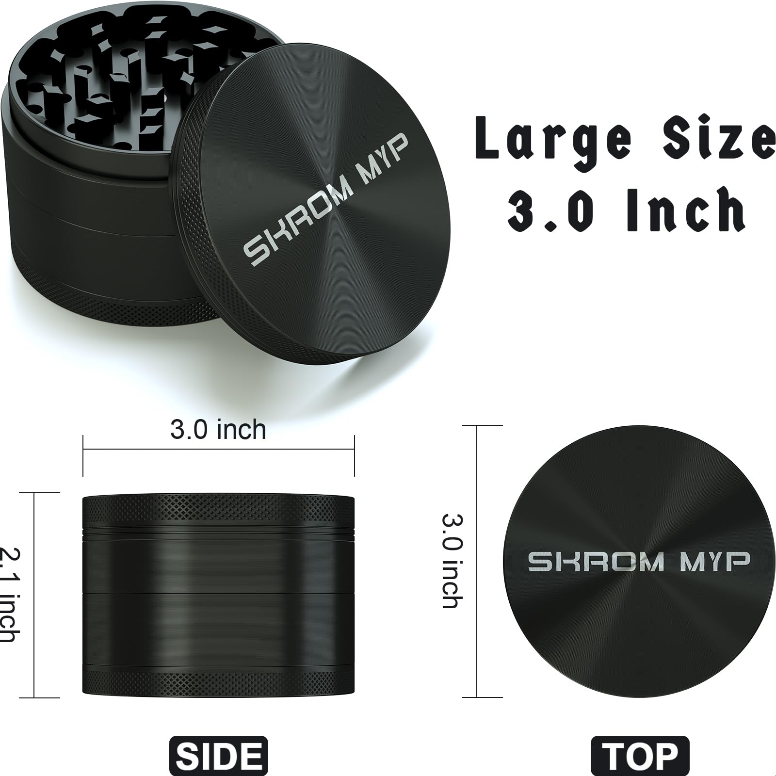 SKROM MYP Spice Grinder 3.0 Inch Aluminum Black