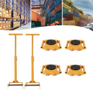 4PCS Machinery Mover with 2pcs Handles, 6T Machinery Skate Dolly, 13200lbs Machinery Moving Skate, Machinery Mover Skate w/ 360° Rotation Cap and 4 Rollers, Heavy Duty Industrial Moving Equipment