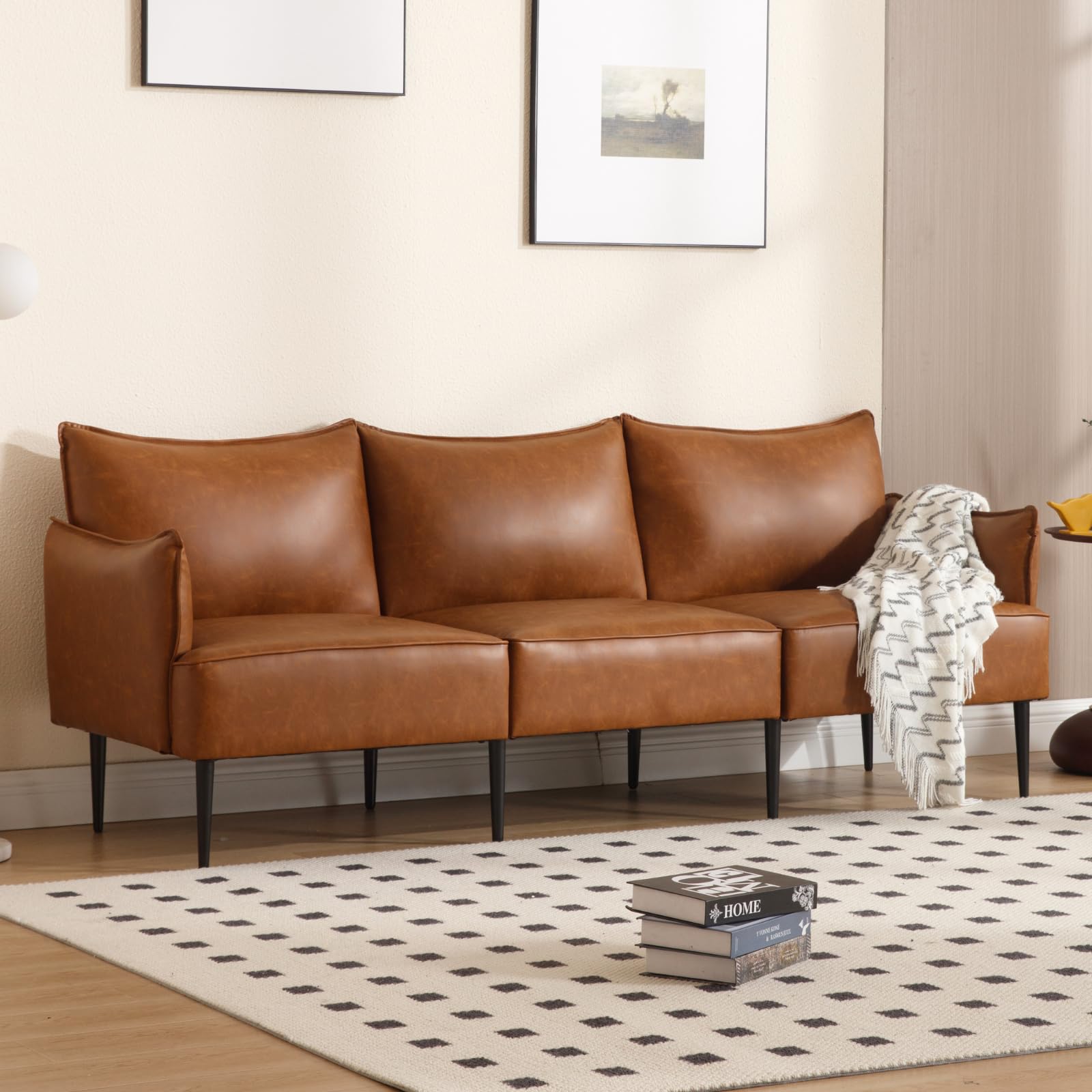 ROCITY Faux Leather Loveseat Sofa 53 Inch Small Love Seat Couch Modern Brown Sofa Couch for Home Living Room, 2 Seater, 20.7 Inch Deep Seats