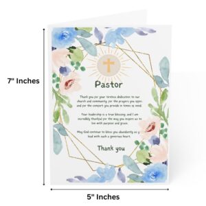 J&J'S TOYSCAPE Card for Pastor Appreciation, Christian Gratitude Card for Church, Thank You Card for Pastor, Minister, Priest, 7x5 Inch Card with Envelope (Flowers)