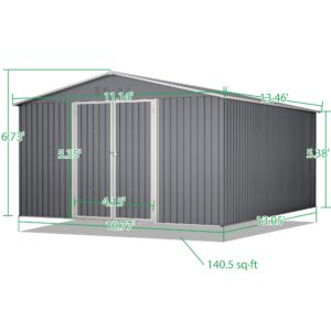 Large Outdoor Storage Shed, 11' X 13' Metal Galvanized Steel Garden Shed with Floor Frame, Utility Tool Shed Storage House for Backyard, Patio, Lawn