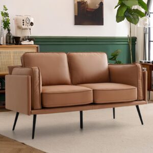 LEISLAND 60" Love seat Couches, Modern Sofas Couches for Living Room, Small Loveseats for Small Spaces, 2 Seater Sofa with Removable Armrest and Backrest(Brown)