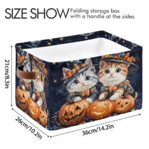 YETTASBIN Cute Halloween Cat Storage Basket 1PC, Large Collapsible Toys Clothes Organizer, Long-Lasting Canvas Storage Bin with Handle for Shelves Closet Laundry Home Office Decor