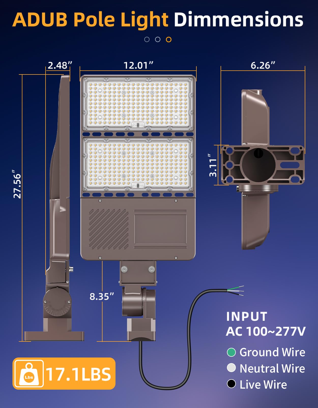 LED Parking Lot Lights 320W 250W 200W, LED Shoebox Light 5000K Adjustable Arm Mount, UL Listed Outdoor Pole Light with Photocell, IP65 Waterproof Commercial Street Area Lighting 100-277V (2 Pack)