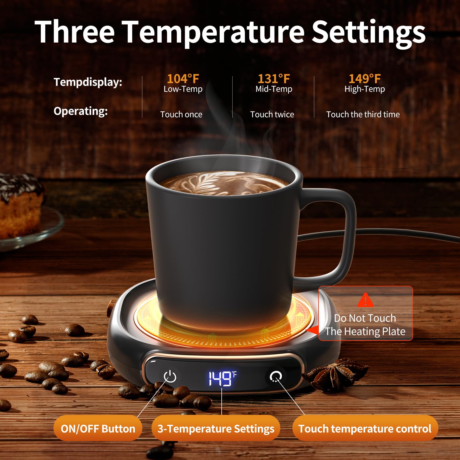 Lerat Coffee Mug Warmer & Mug Set for Desk, Electric Coffee Cup Warmer with Auto Shut Off, 3 Temperature Setting Smart Cup Warmer for Heating Coffee, Milk, Beverage, Candle Jar, 12oz(Light Black)