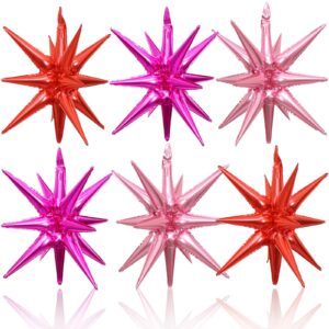 hilavo 6pcs star balloons, 22inch huge hot pink red pink explosion star balloon foil spike balloons star cone balloons for girls women birthday bridal shower valentine's day party decorations