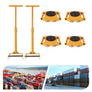 4PCS Machinery Mover with 2pcs Handles, 6T Machinery Skate Dolly, 13200lbs Machinery Moving Skate, Machinery Mover Skate w/ 360° Rotation Cap and 4 Rollers, Heavy Duty Industrial Moving Equipment