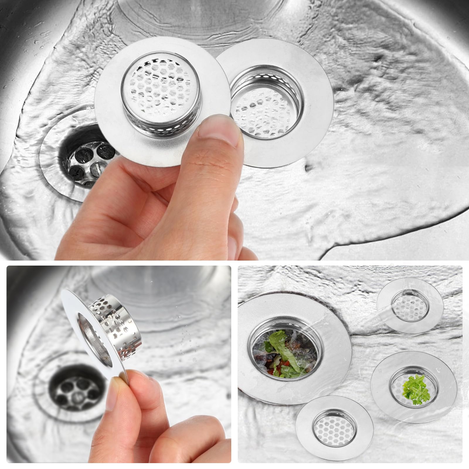 3pcs Bathroom Sink Strainer Bathtub Hair Catcher Bathroom Sink Drain Cover Stainless Steel Sink Strainer Bath Tub Hair Catcher Mesh Sink Strainer for Kitchen Fit Hole Size from 1.25" to 1.60"