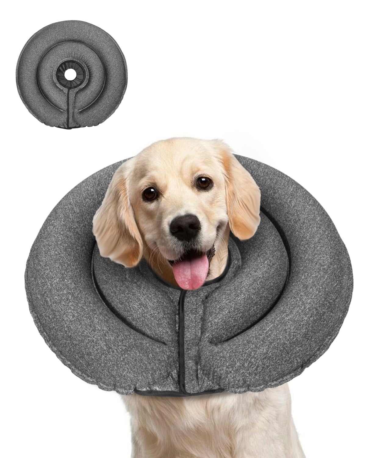 MIDOG Dog Cone Collar for Large Medium Dogs, Soft Inflatable Dog Cone Alternative After Surgery, Adjustable Protective Recovery Cone - Alternative E Collar Does Not Block Vision (Gray, L, Patented)