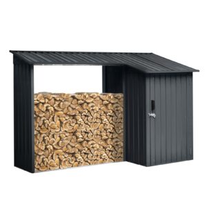 outdoor and indoor firewood storage shed metal, open shed for firewood storaging, make wood accessible and protect wood (3.35’×8.86‘ two in one)