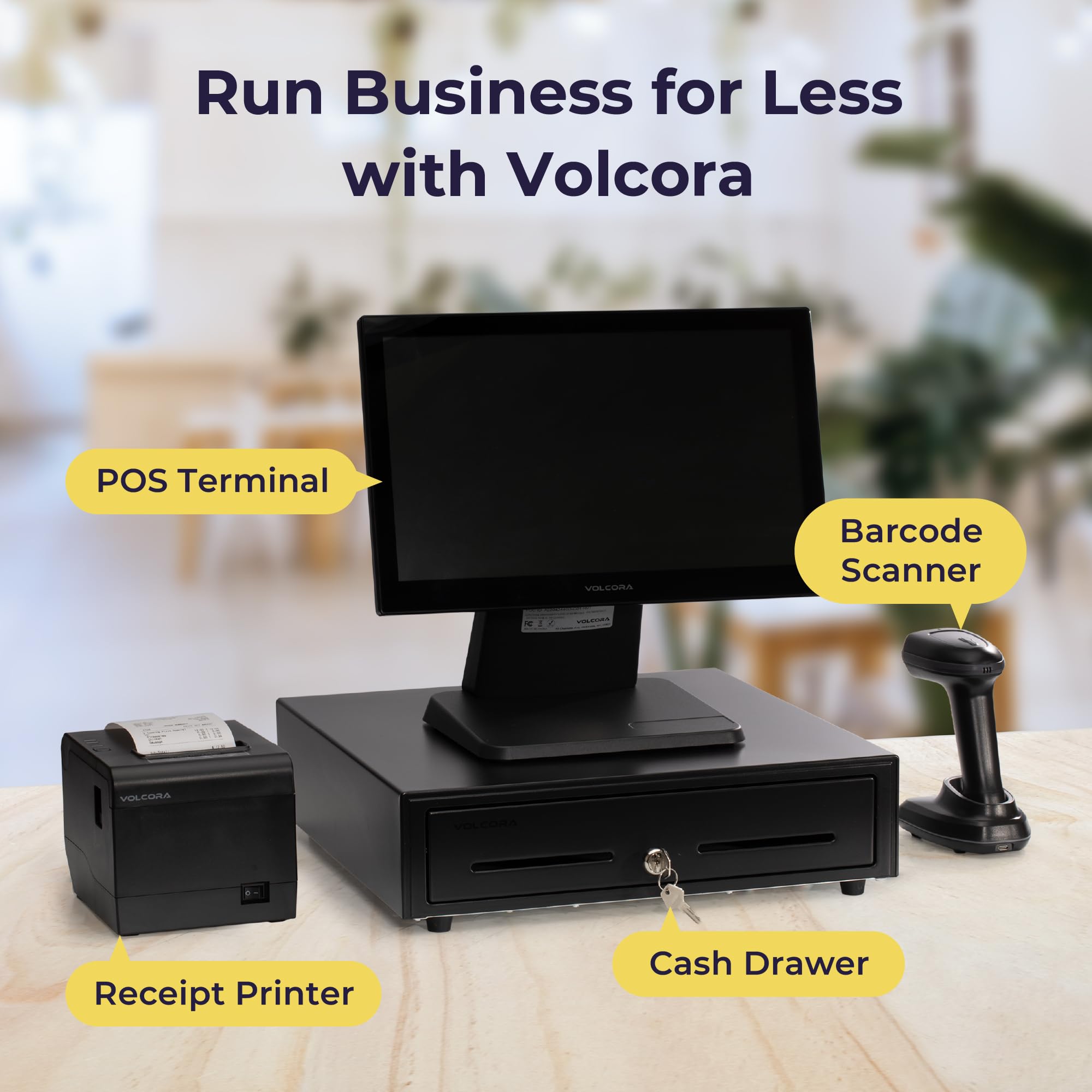 Volcora 16" Electronic Cash Register Drawer & 80mm Thermal Receipt Printer w/Auto Cutter for Point of Sale (POS) System, Small Businesses (Black)