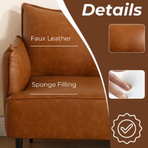 ROCITY Faux Leather Loveseat Sofa 53 Inch Small Love Seat Couch Modern Brown Sofa Couch for Home Living Room, 2 Seater, 20.7 Inch Deep Seats