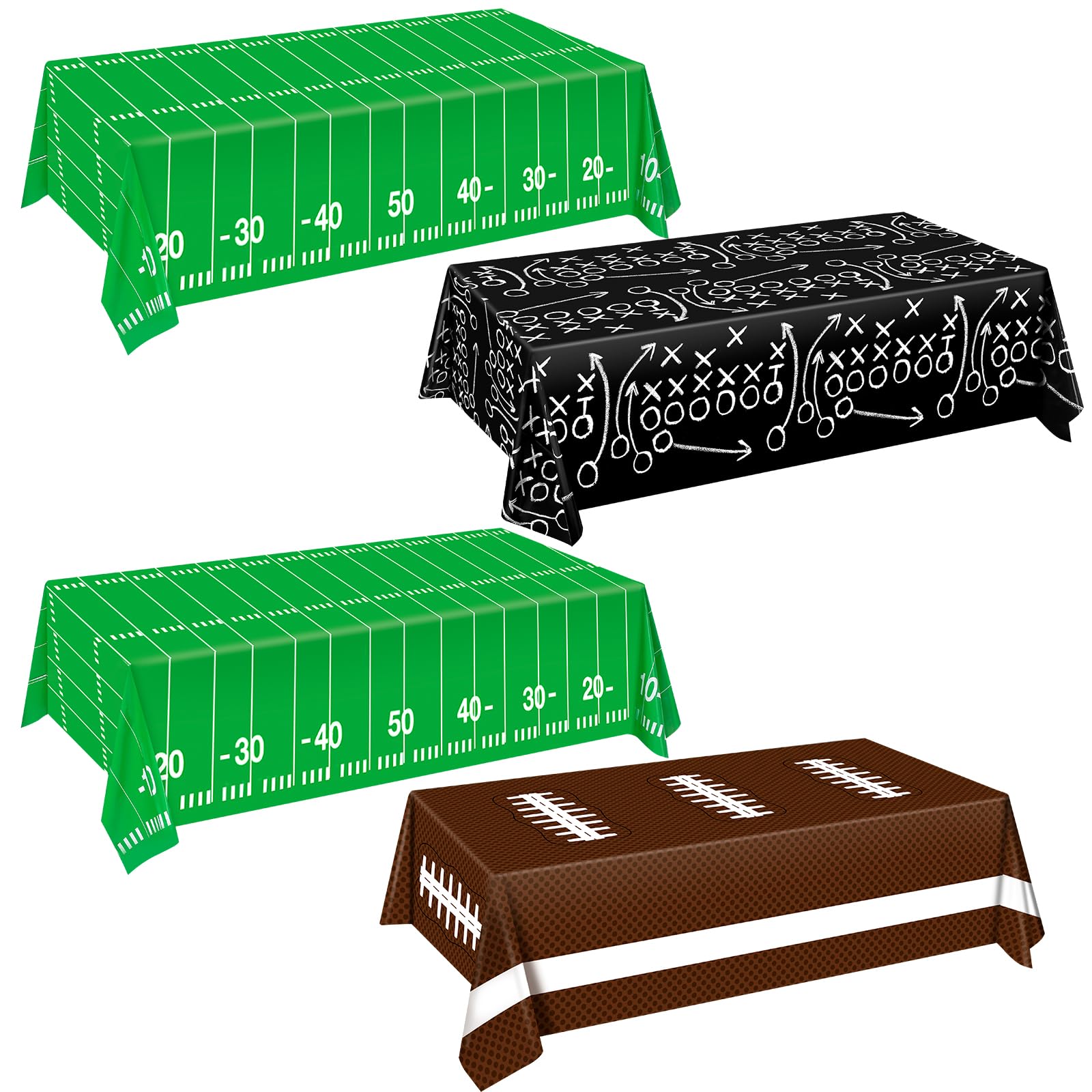 Football Tablecloth 4 Packs, Football Party Decorations, 54"X72" Plastic Table Cover for Football Party Supplies, Disposable Football Table Cloth for Football Theme Party Games