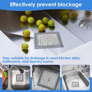 4 Pcs Shower Drain Hair Filter Mesh Tub Drain Protector with Silicone Rim Anti Slip Sink Hair Stopper Stainless Steel Hair Strainer Bathtub Hair Trap Stopper for Kitchen Bathroom Laundry (Square)