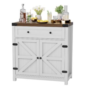 jummico coffee bar cabinet farmhouse kitchen sideboard buffet cabinet with drawer and adjustable shelf barn door storage cabinet for kitchen, dining room, bathroom, entryway（white）