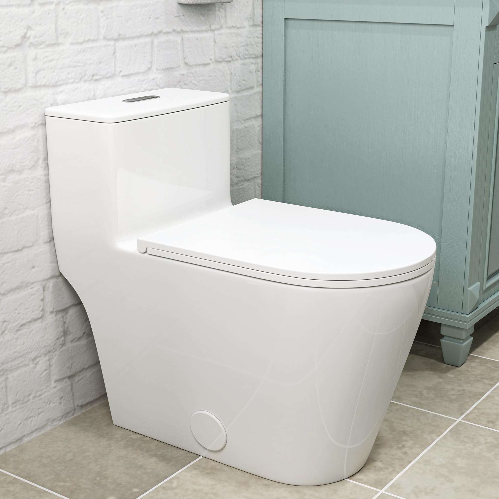 Compact One Piece Toilet, Dual Flush 1.1/1.6 GPF Elongated Standard Toilet for Bathroom, Comfort Height Seat, Modern Compact Standard Toilet for Bathroom, 12" Rough-In, White