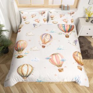 hot air balloon duvet cover set twin size,cloud starry sky cartoon balloons bedding set,boys girls room decor,white crane bird animal comforter cover,beige quilt cover,1 pillowcase(no comforter)