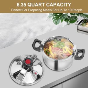 Stainless Steel Pressure Cooker 6.35 Qt Durable Pressure Canner High Safety Double Valves Quick Cooking Eco-Friendly Cookware for All Stoves Induction Gas Electric for Family Meals