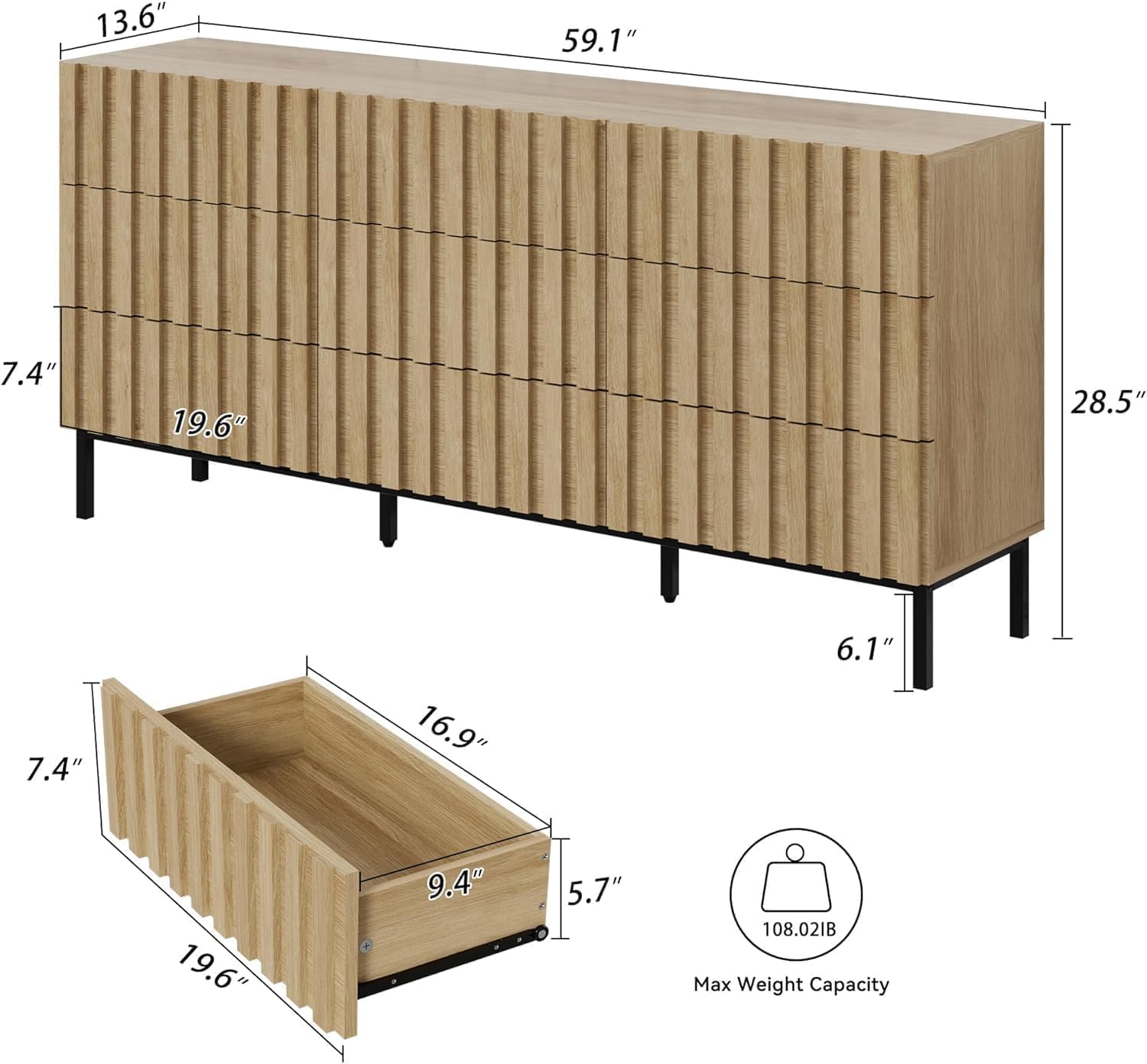 UEV 9 Drawer Dresser and Nightstand Set of 2 for Bedroom,Mid Century Modern Style Set, Two Drawers Night Stand Set of 2 & 9 Drawer Dresser Combo 3 Pieces