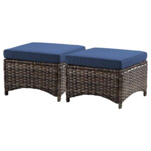 yokayoay patio ottomans 2 pieces,outdoor wicker, side table with removable cushions, footrest furniture for deck, porch, backyard, balcony, poolside