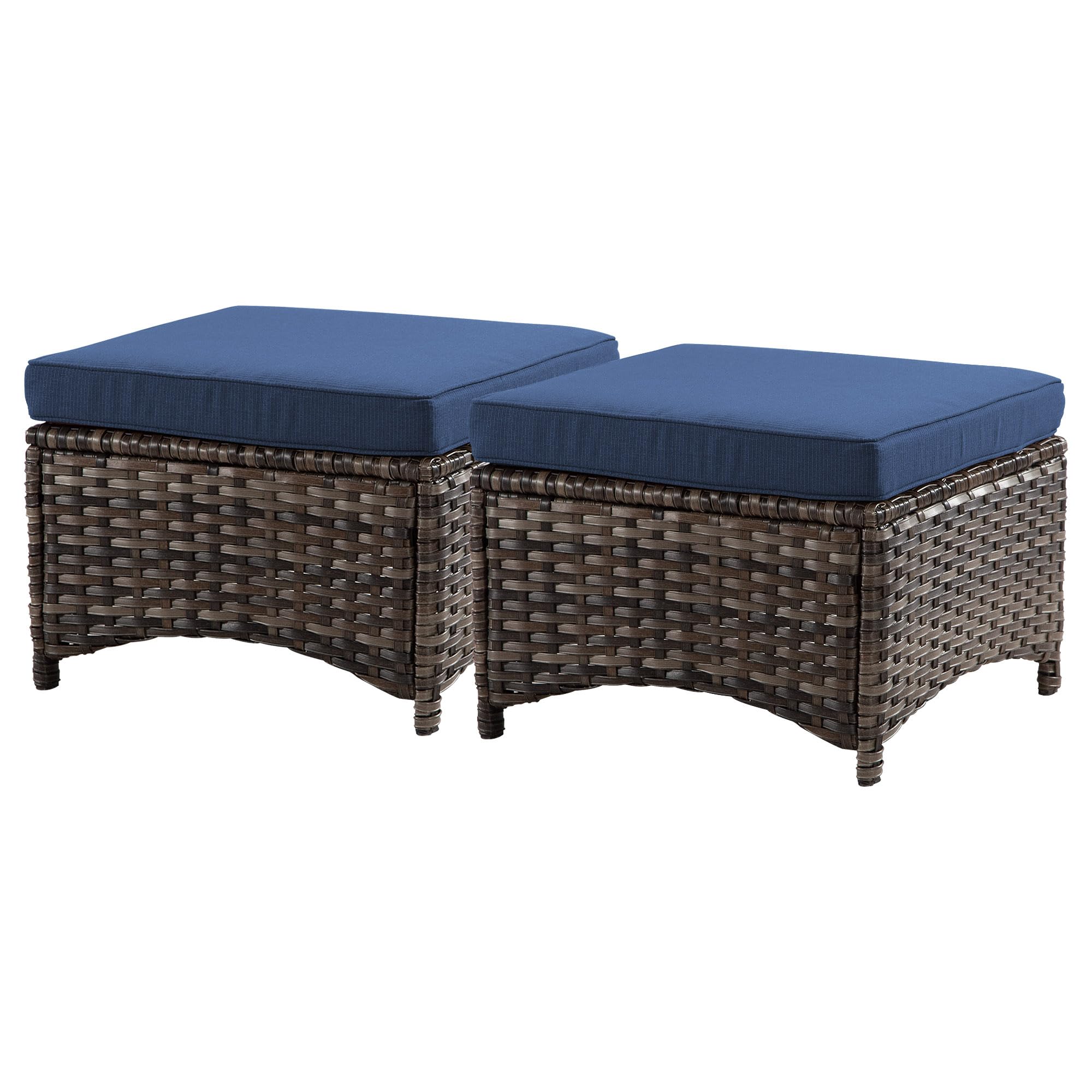 Yokayoay Patio Ottomans 2 Pieces,Outdoor Wicker, Side Table with Removable Cushions, Footrest Furniture for Deck, Porch, Backyard, Balcony, Poolside