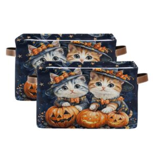 YETTASBIN Cute Halloween Cat Storage Basket 1PC, Large Collapsible Toys Clothes Organizer, Long-Lasting Canvas Storage Bin with Handle for Shelves Closet Laundry Home Office Decor