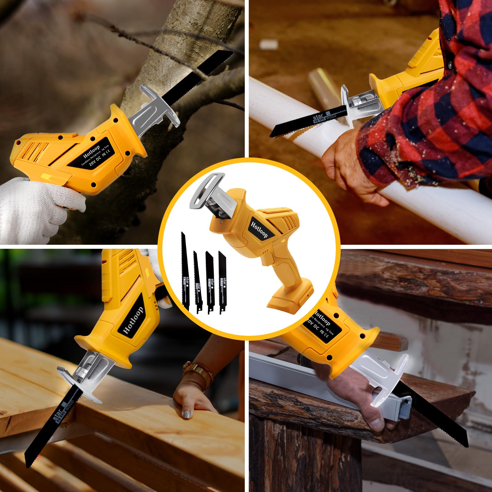 Reciprocating Saw Compatible with DeWalt 20V MAX Battery, Cordless Reciprocating Saw, 0-3000SPM Variable Speed, 4 Saw Blades for Metal and Wood Cutting (Battery Not Included)