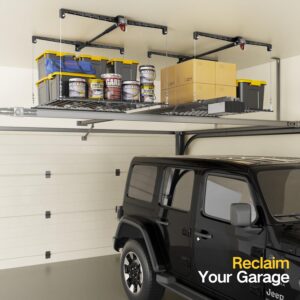 KOKORACKER Overhead Garage Storage Rack, 4x4 Ft Garage Ceiling Storage Lift, Heavy-Duty Ceiling Mounted Garage Storage Lift System for Garage Organization, 250lbs Weight Capacity