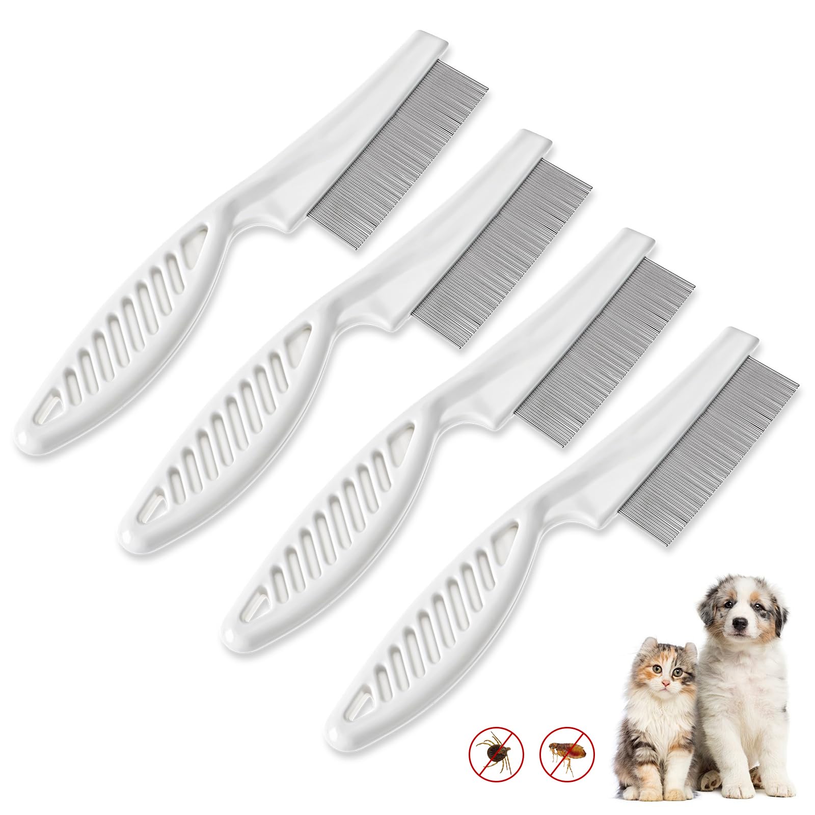 4pcs White Tick Comb for Dogs,Dog Flea Comb Cat Flea Comb Flea Comb for Kittens,Fine Tooth Tear Stain Remover,Large and Small Grooming Comb for Pets, Fine Tooth Tear Stain Remover