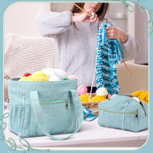 2 Pcs Crochet Bag and Tote Set Corduroy Yarn Bag Crochet Tote Bag for Crochet Hooks Organizer Yarn Holder for Christmas Gift Crochet Lovers Knitting Bag Crochet Accessories (Classic Style)